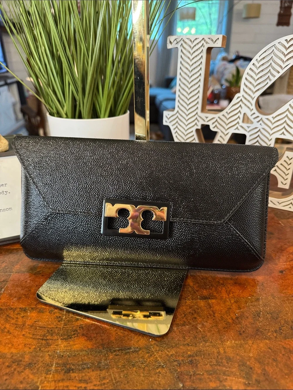 Tory Burch Black Leather Chain Crossbody with Gold Hardware
